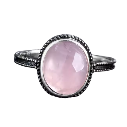 Anillo Cuarzo Rosa Oval - Equilibrio Lunar - Plata de Ley