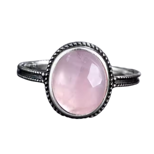 Anillo Cuarzo Rosa Oval - Equilibrio Lunar - Plata de Ley