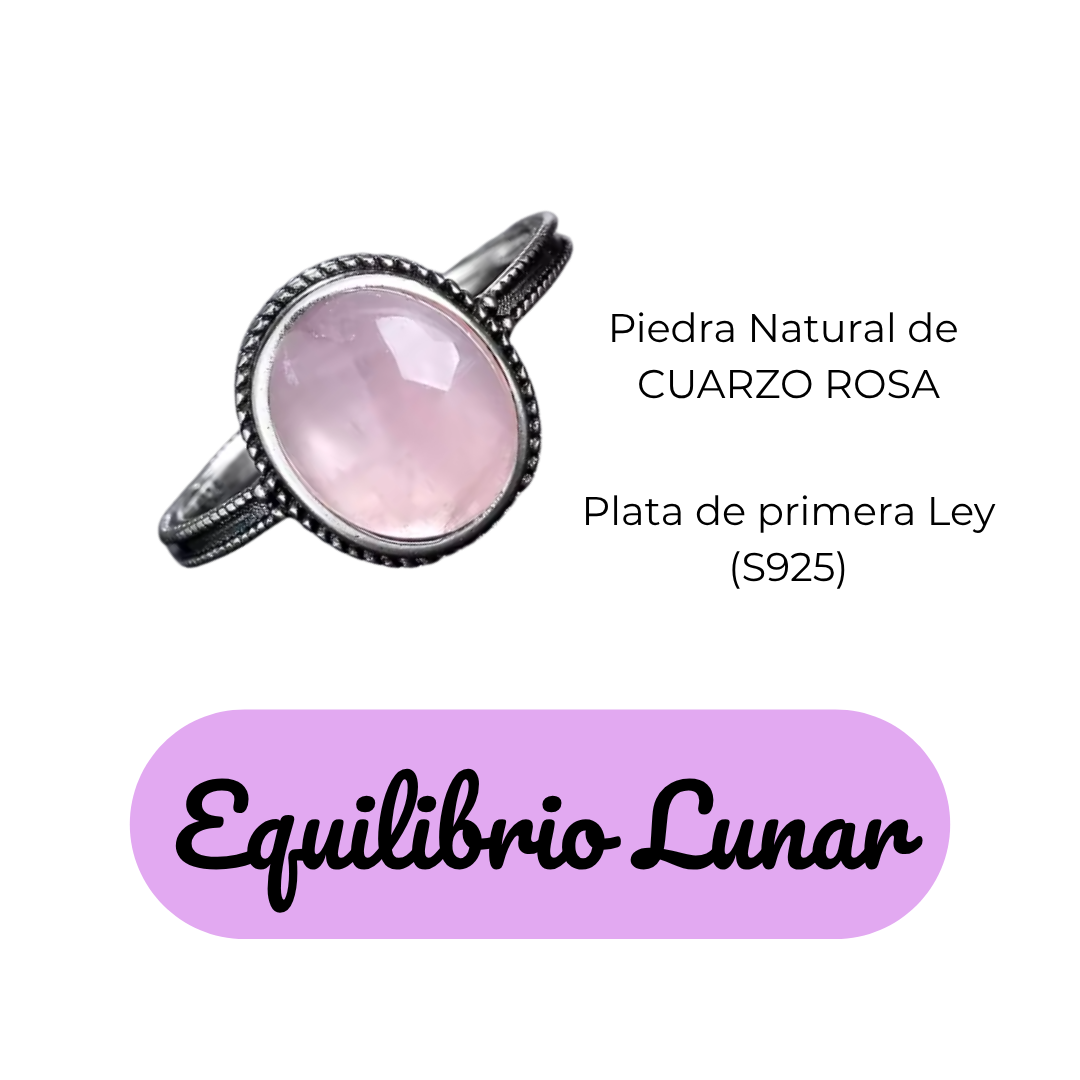 Anillo Cuarzo Rosa Oval - Equilibrio Lunar - Plata de Ley