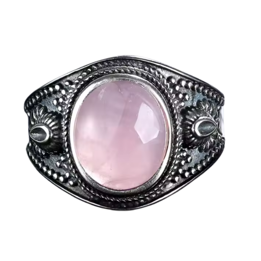 Anillo Cuarzo Rosa Oval - Corazón Sereno - Plata de Ley