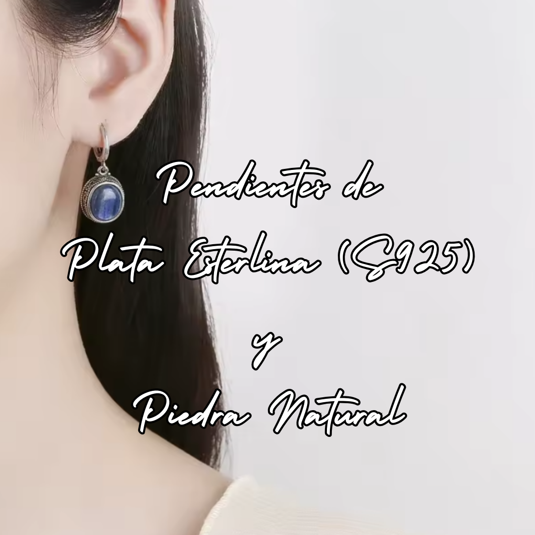 Pendientes largos de Plata - Piedra Natural Ágata Negra