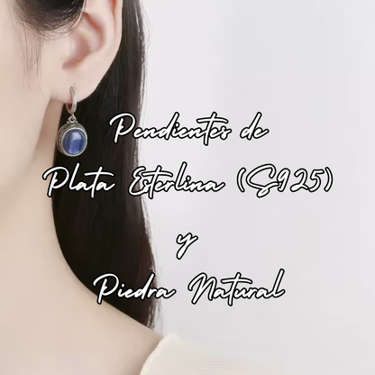 Pendientes largos de Plata - Piedra Natural Ágata Negra