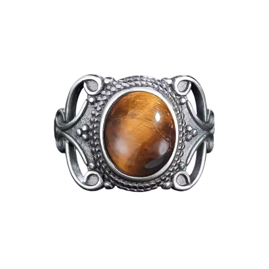 Anillo Ojo de Tigre Oval - Brújula de Confianza - Plata de Ley