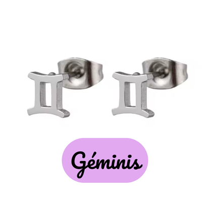 Pendientes Pequeños con Símbolo del Zodiaco de Acero Inoxidable