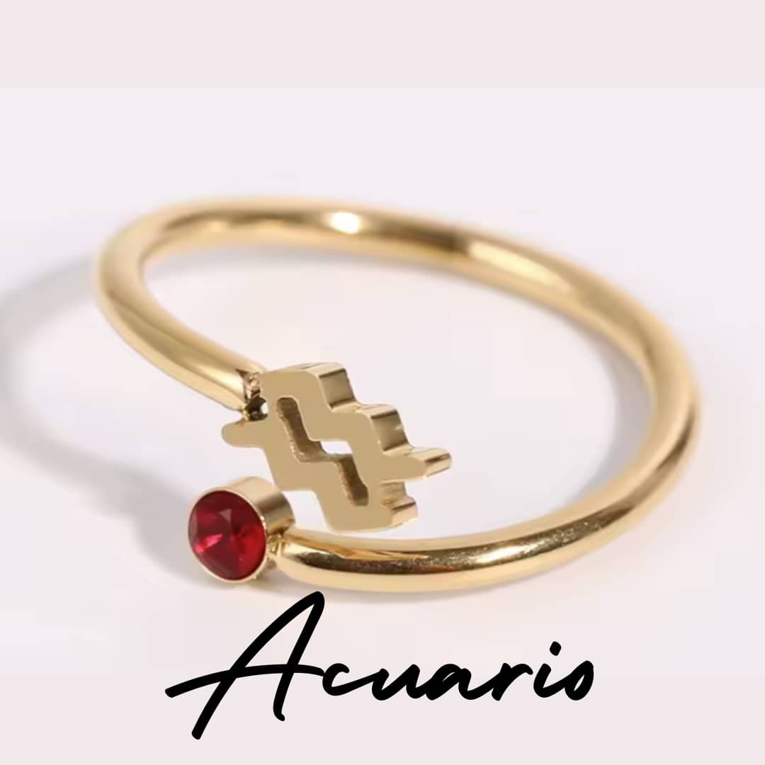 Anillo Zodiaco - Símbolo y Zirconita - ACUARIO