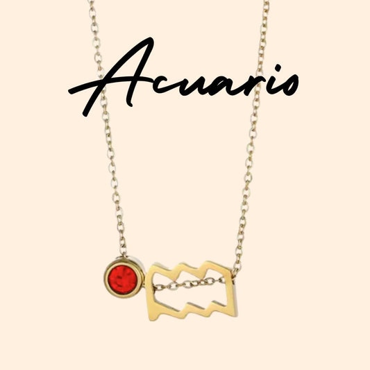 Collar Zodiaco - Símbolo y Circonita - ACUARIO