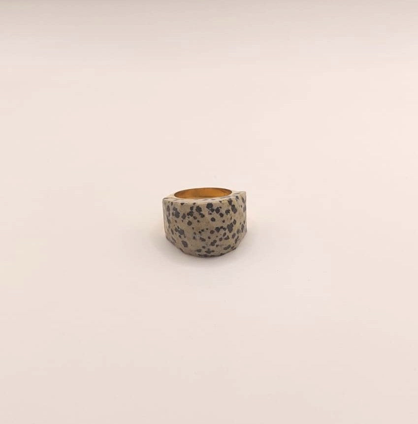 Anillo de acero inoxidable - Jaspe Dálmata