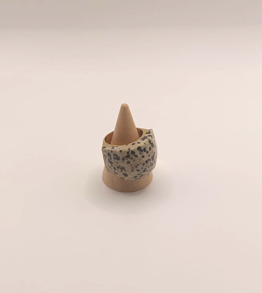 Anillo de acero inoxidable - Jaspe Dálmata