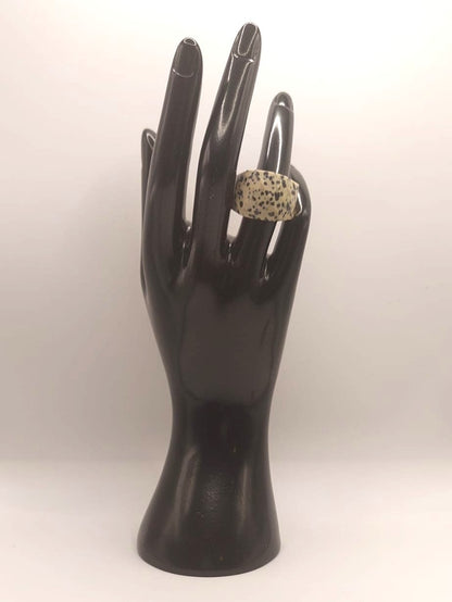 Anillo de acero inoxidable - Jaspe Dálmata