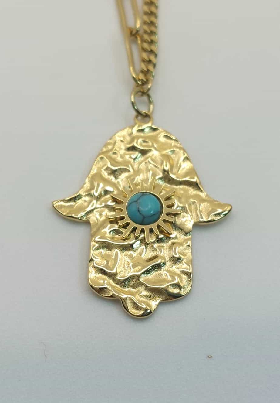 Collar Mano de Fátima - Turquesa