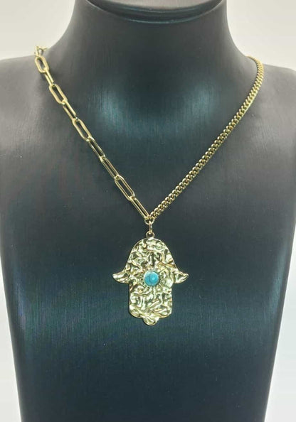 Collar Mano de Fátima - Turquesa