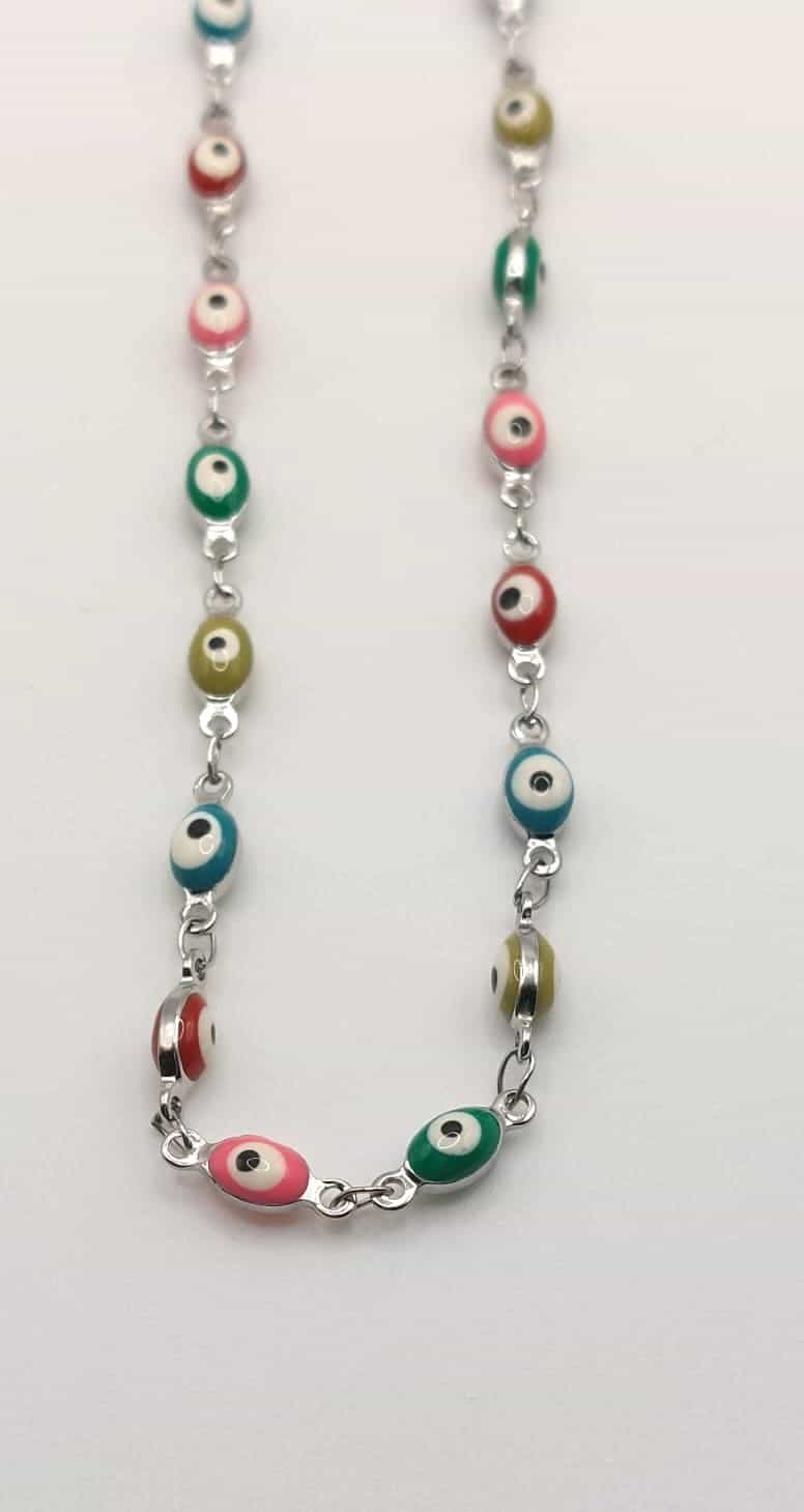 Collar Ojo Turco - De colores plateado