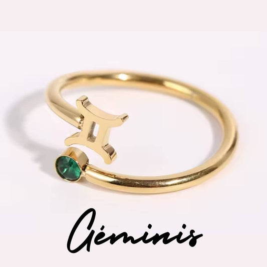Anillo Zodiaco - Símbolo y Zirconita - GÉMINIS