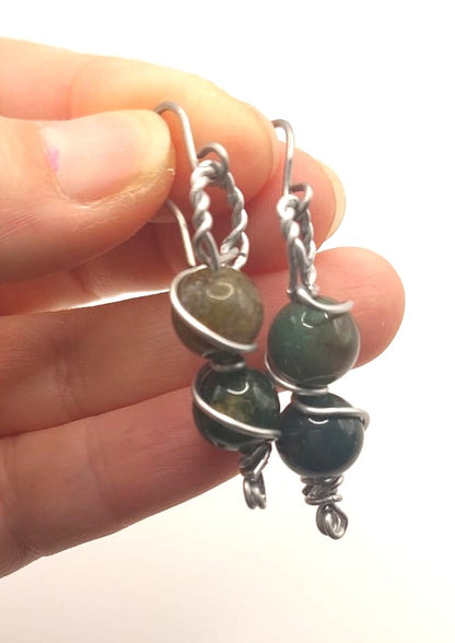 Pendientes Únicos y Artesanales dos piedras - Ágata India