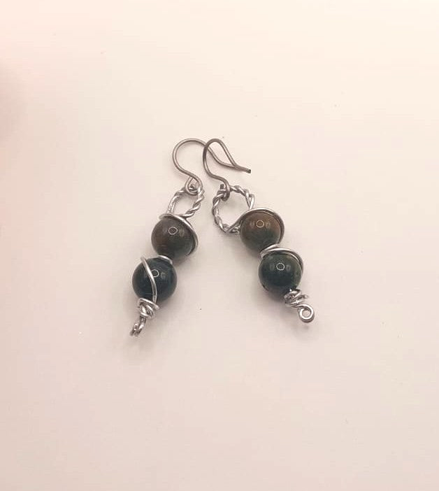 Pendientes Únicos y Artesanales dos piedras - Ágata India