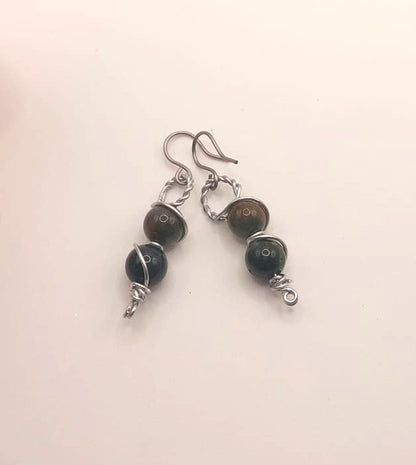 Pendientes Únicos y Artesanales dos piedras - Ágata India