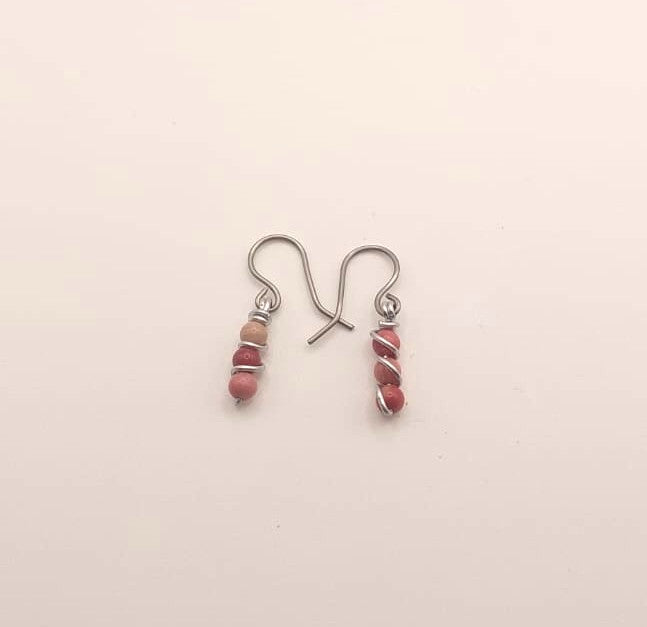 Pendientes Únicos y Artesanales largos - Rodonita