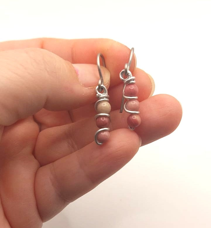 Pendientes Únicos y Artesanales largos - Rodonita