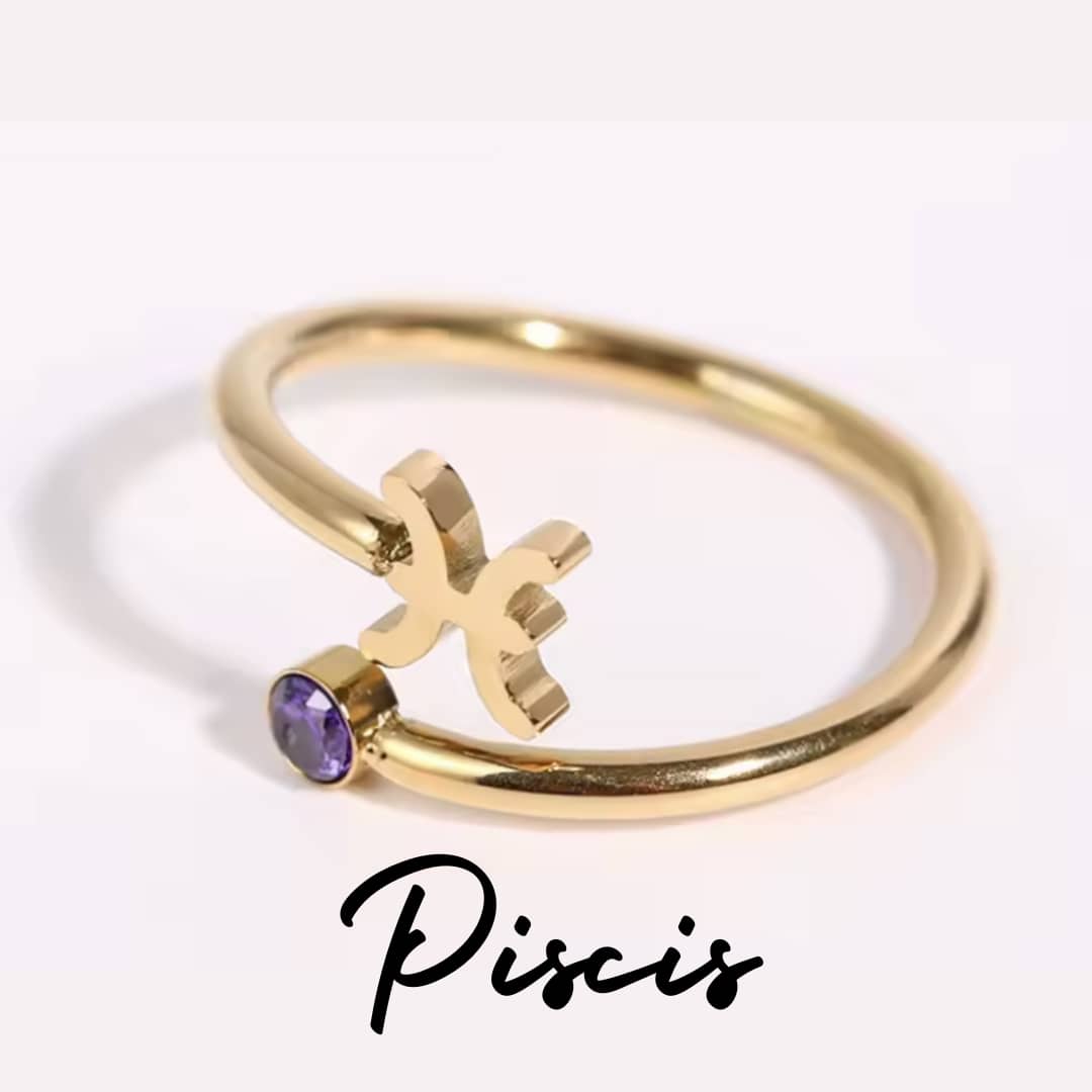 Anillo Zodiaco - Símbolo y Zirconita - PISCIS