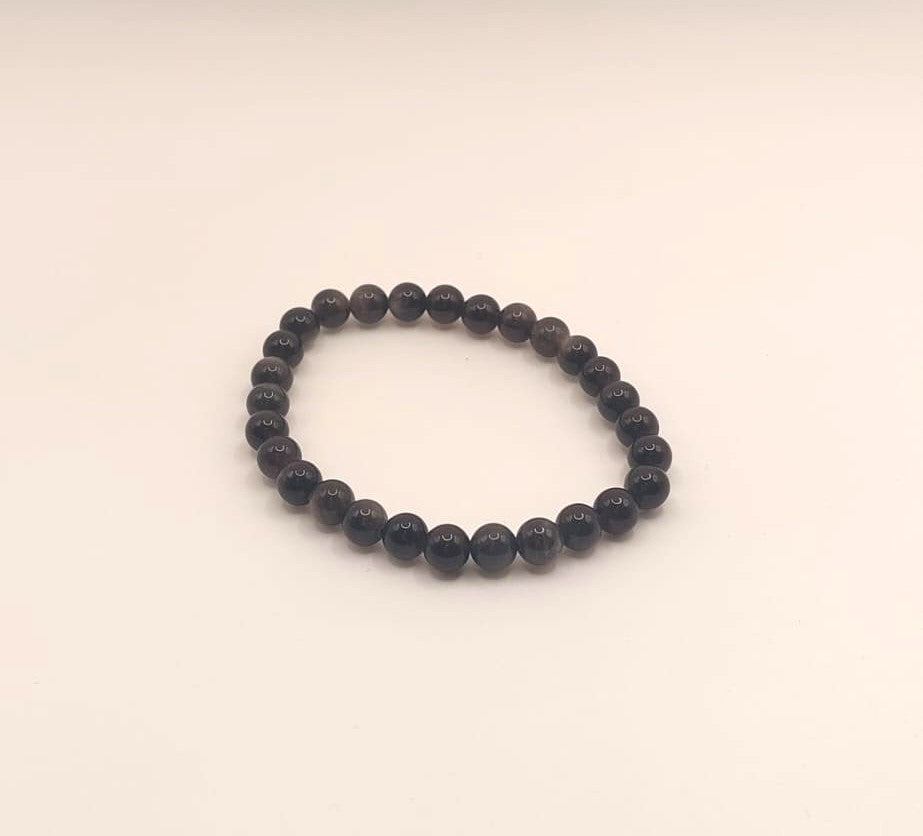 Pulsera Cuentas - Piedras Naturales - Obsidiana Plata