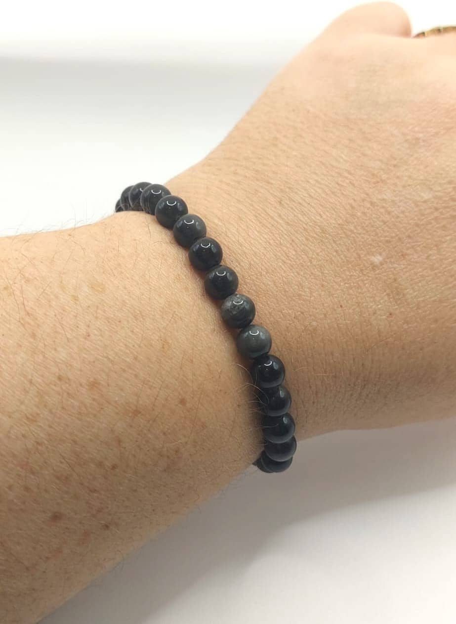 Pulsera Cuentas - Piedras Naturales - Obsidiana Plata